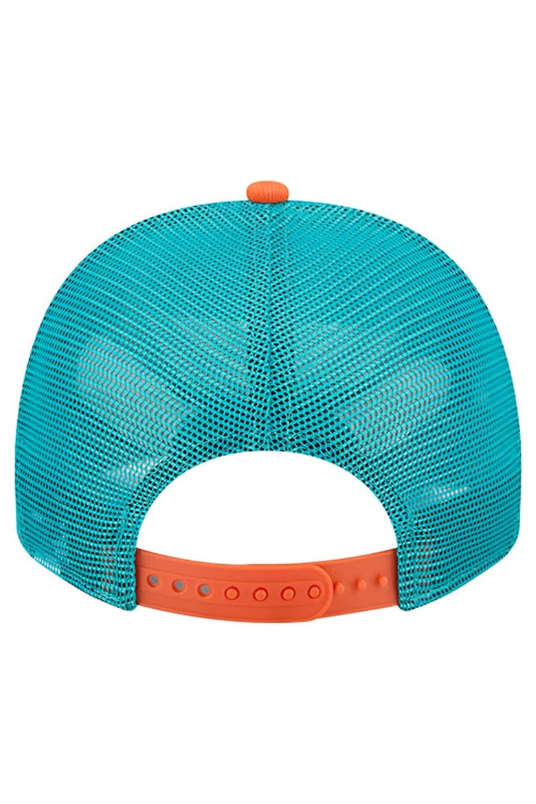 Men's New Era  Cream/Aqua Miami Dolphins Banner A-Frame 9FIFTY Trucker Snapback Hat, Alternate, color, Cream