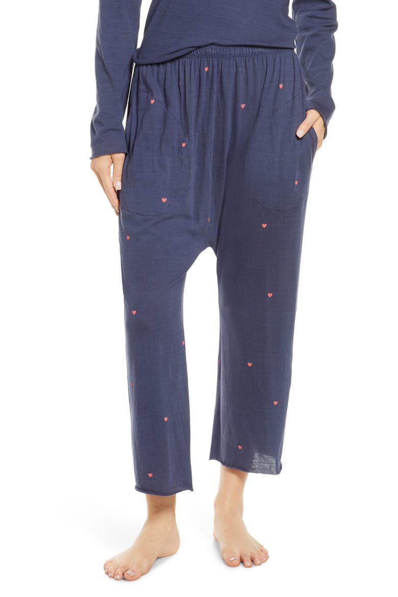 The Lounge Crop Pajama Pants, Main, color, NAVY W/ VALENTINE HEARTS