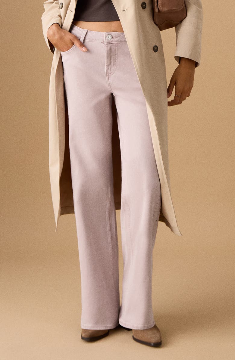 MANGO TEEN Studded Low Rise Wide Leg Jeans, Main, color, Pale Pink