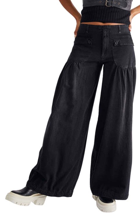 Lotus Drawstring Wide Leg Jeans