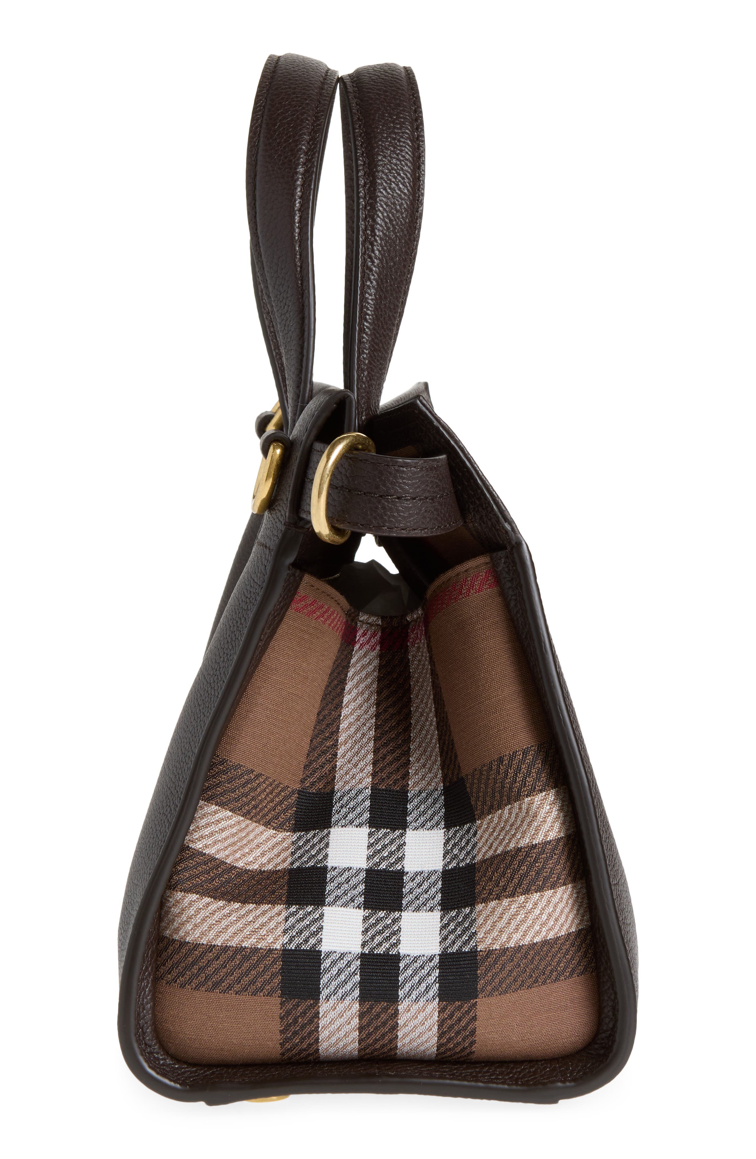 Cotswolds Leather & Check Canvas Tote, Alternate, color, CHOCOLATE BROWN