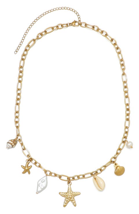 Freshwater Pearl & Assorted Shaker Charm Necklace