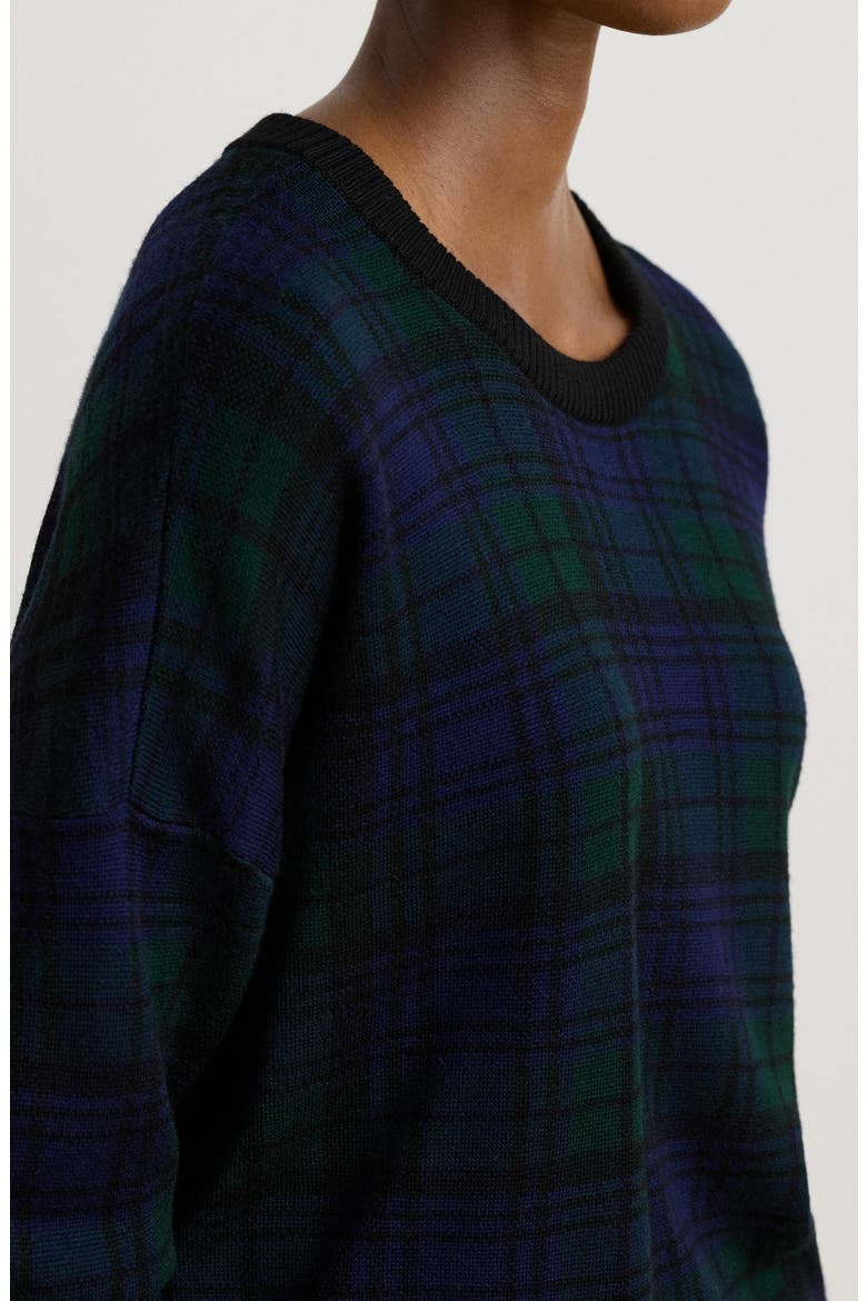 Plaid Merino Wool Sweater, Alternate, color, BLACK