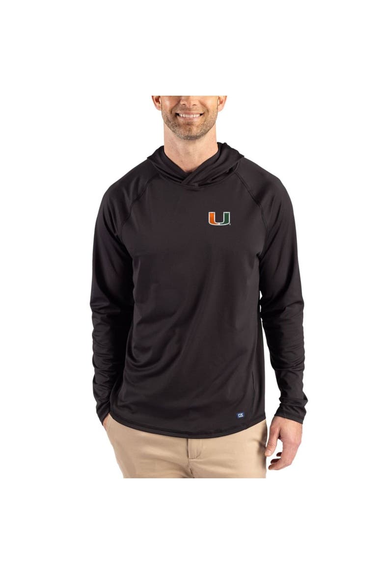 Men's Cutter & Buck Black Miami Hurricanes Prospect Recycled Featherlight Stretch Hoodie, Main, color, Black