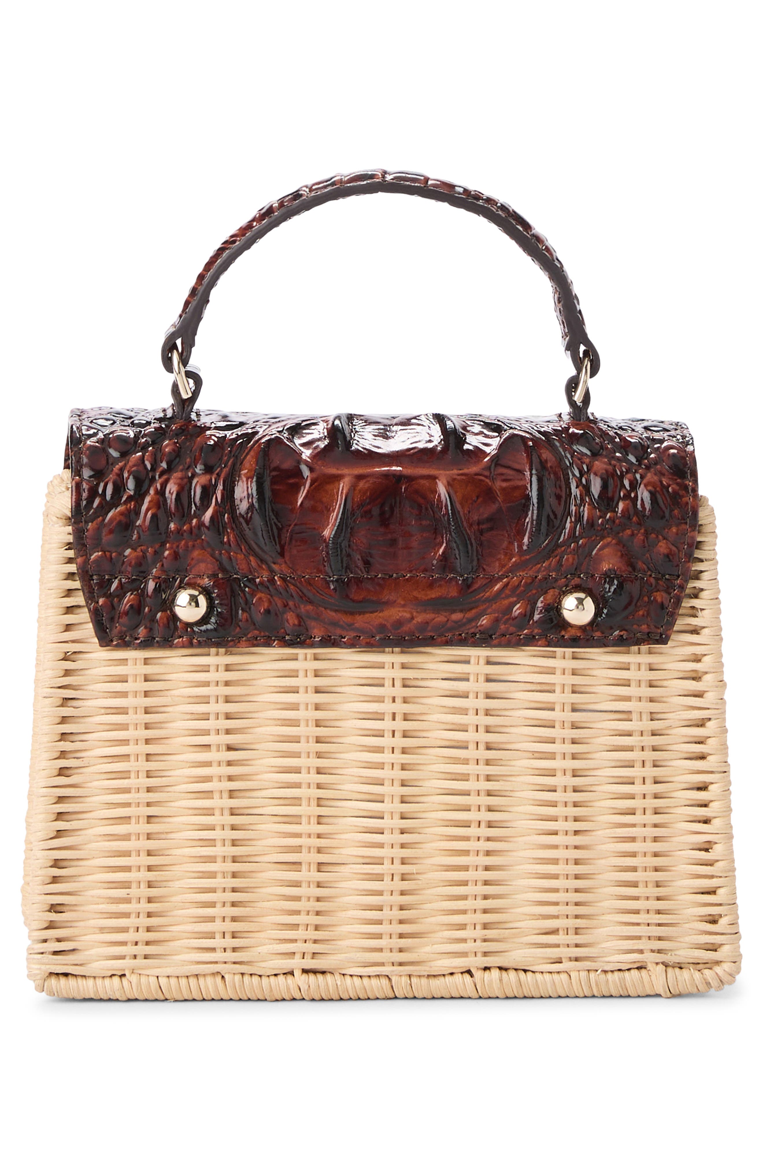 Brahmin Liliana Croc Embossed Leather & Wicker Top Handle Bag, Alternate, color, Pecan