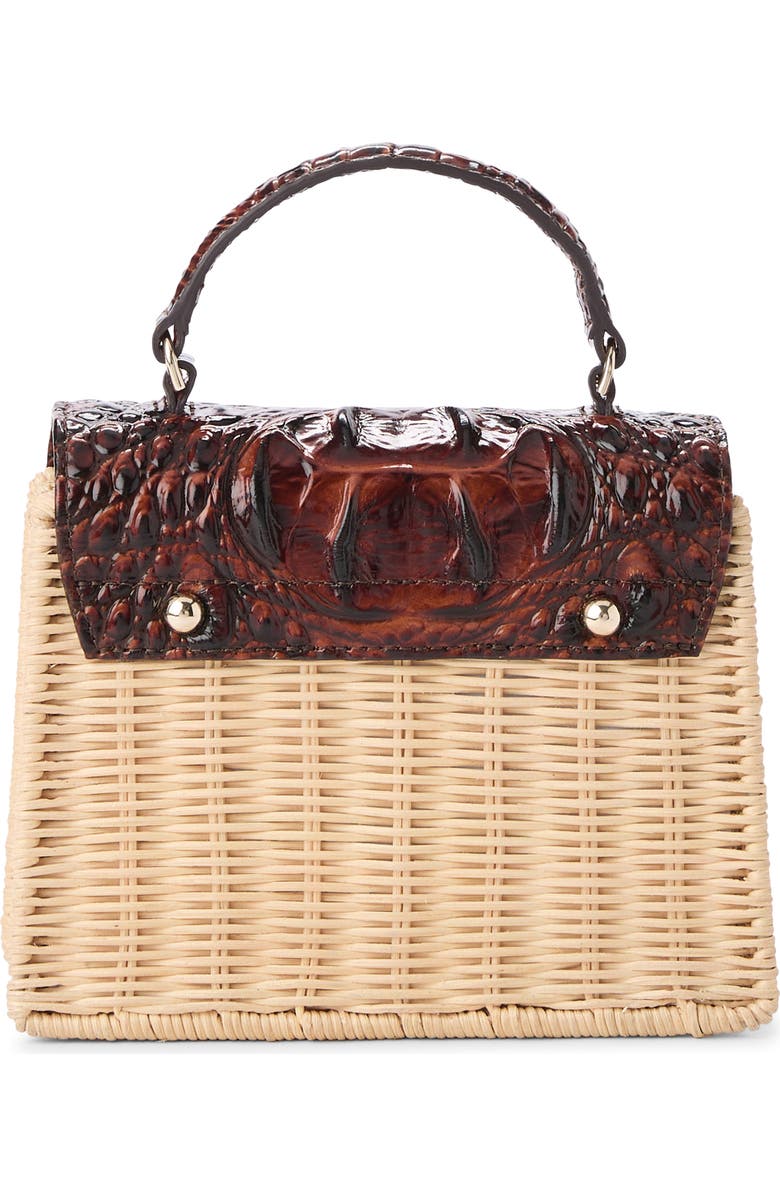 Brahmin Liliana Croc Embossed Leather & Wicker Top Handle Bag, Alternate, color, Pecan