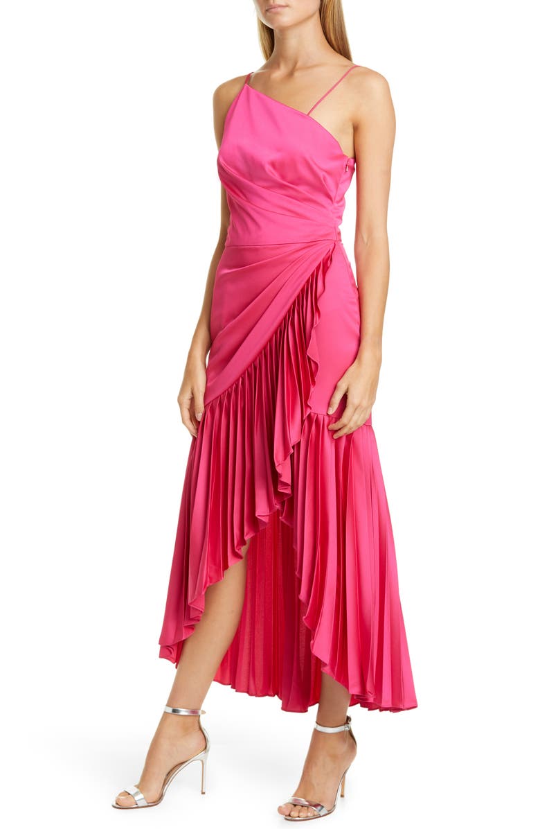 flor et. al Izamal Asymmetrical High/Low Satin Cocktail Dress, Main, color,