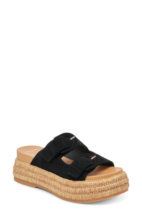Dolce Vita Women's Witny Double-buckle Raffia Platform Footbed Sandals In Onyx Suede