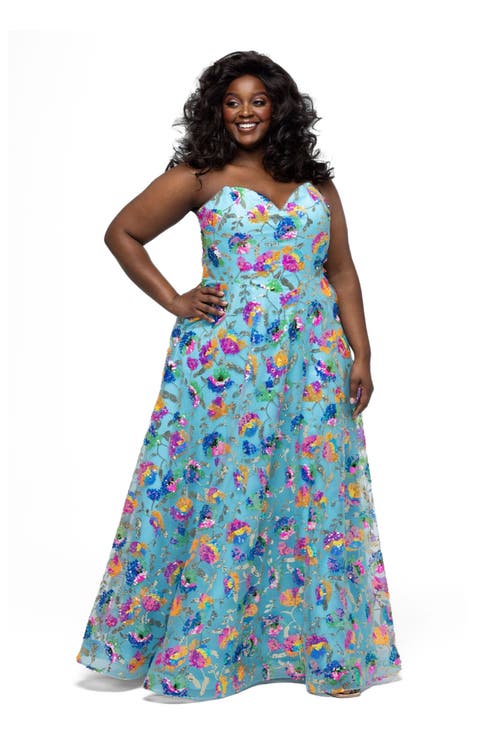 Strapless Sweetheart Neckline Plus Size A-Line Evening Gown