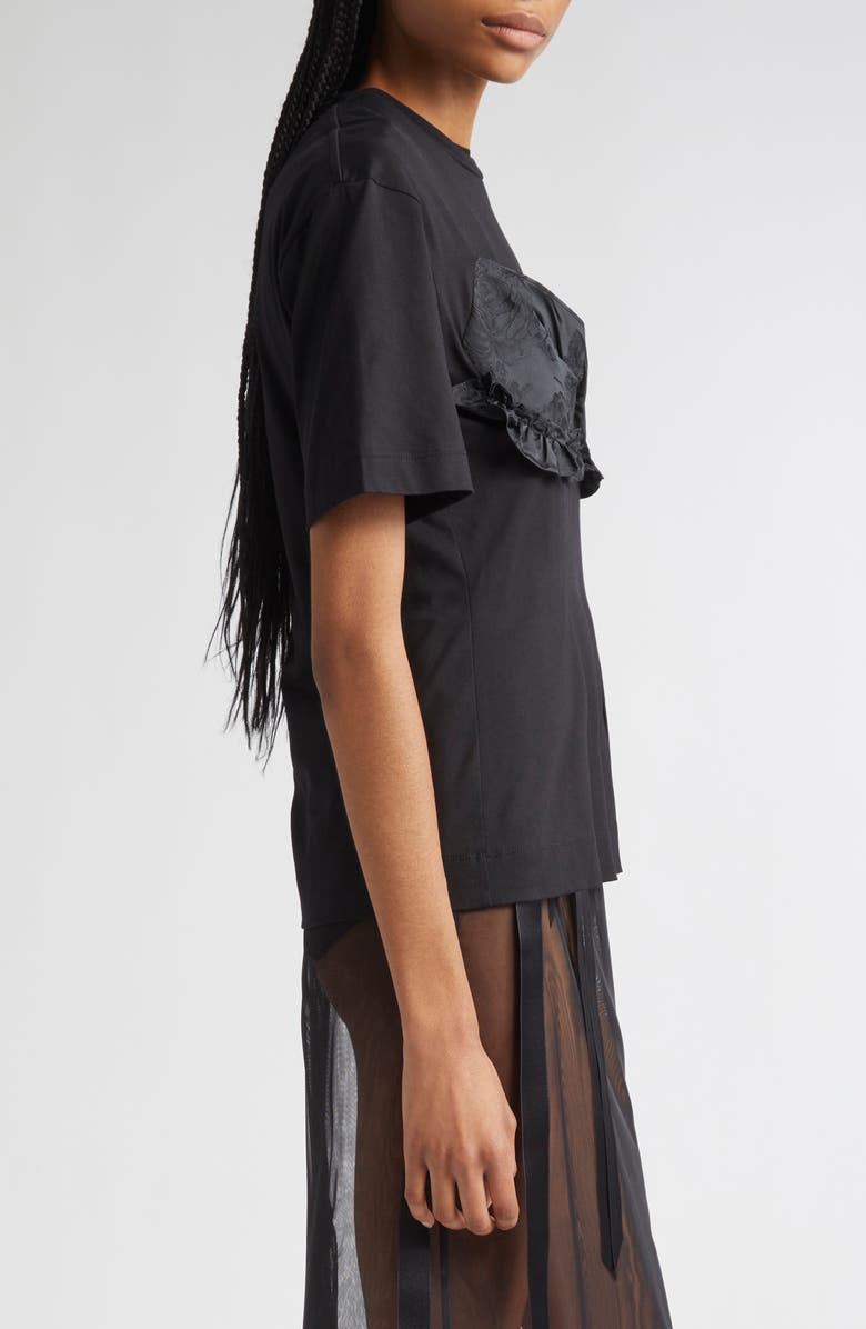 Simone Rocha Patchwork Frill Bust Detail T-Shirt, Alternate, color, Black/ Black