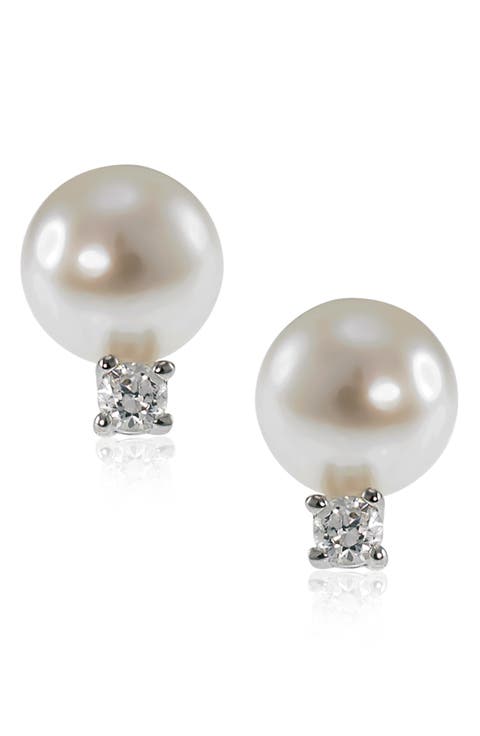 8mm Freshwater Pearl & CZ Stud Earrings