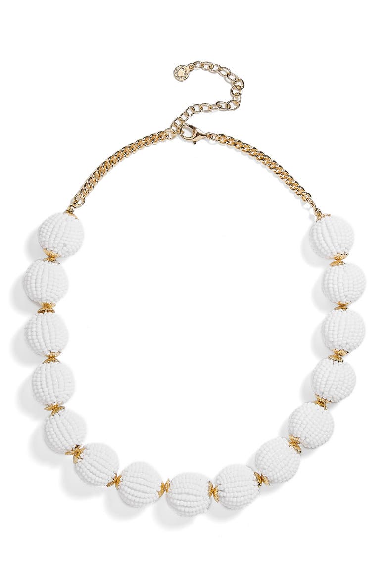Beaded Ball Statement Necklace, Main, color, WHITE