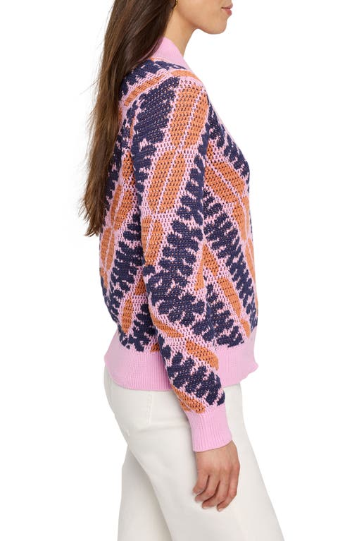 Nic + Zoe Nic+zoe Jacquard Mesh Squiggly Pullover In Pink Multi