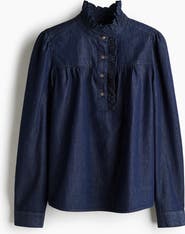 H&M Frill-collared Denim Blouse