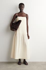 COS Ruched Dropped-waist Poplin Midi Dress