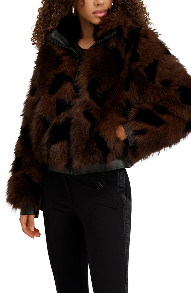 KARL LAGERFELD PARIS Shag Faux Fur Bomber, Alternate, color, Brown Multi
