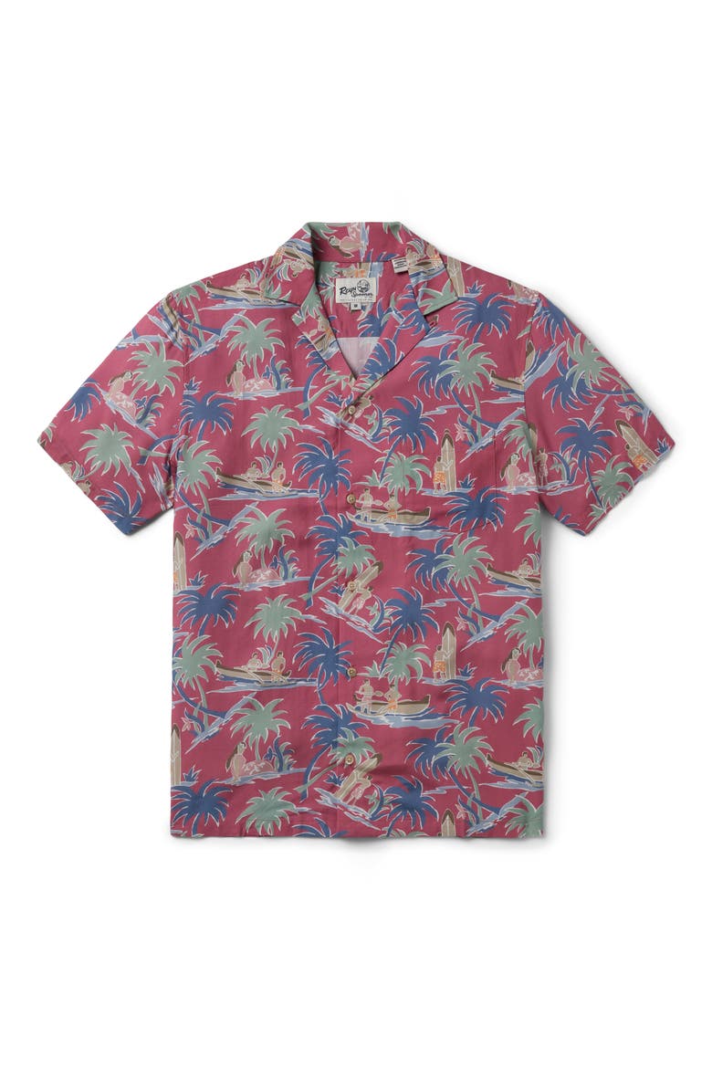 Queens Surf Short Sleeve Button-Up Shirt, Main, color, VINTAGE RED