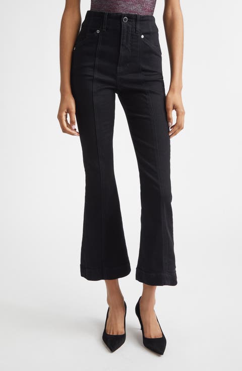 Carson Seamed High Waist Ankle Flare Jeans (Onyx)