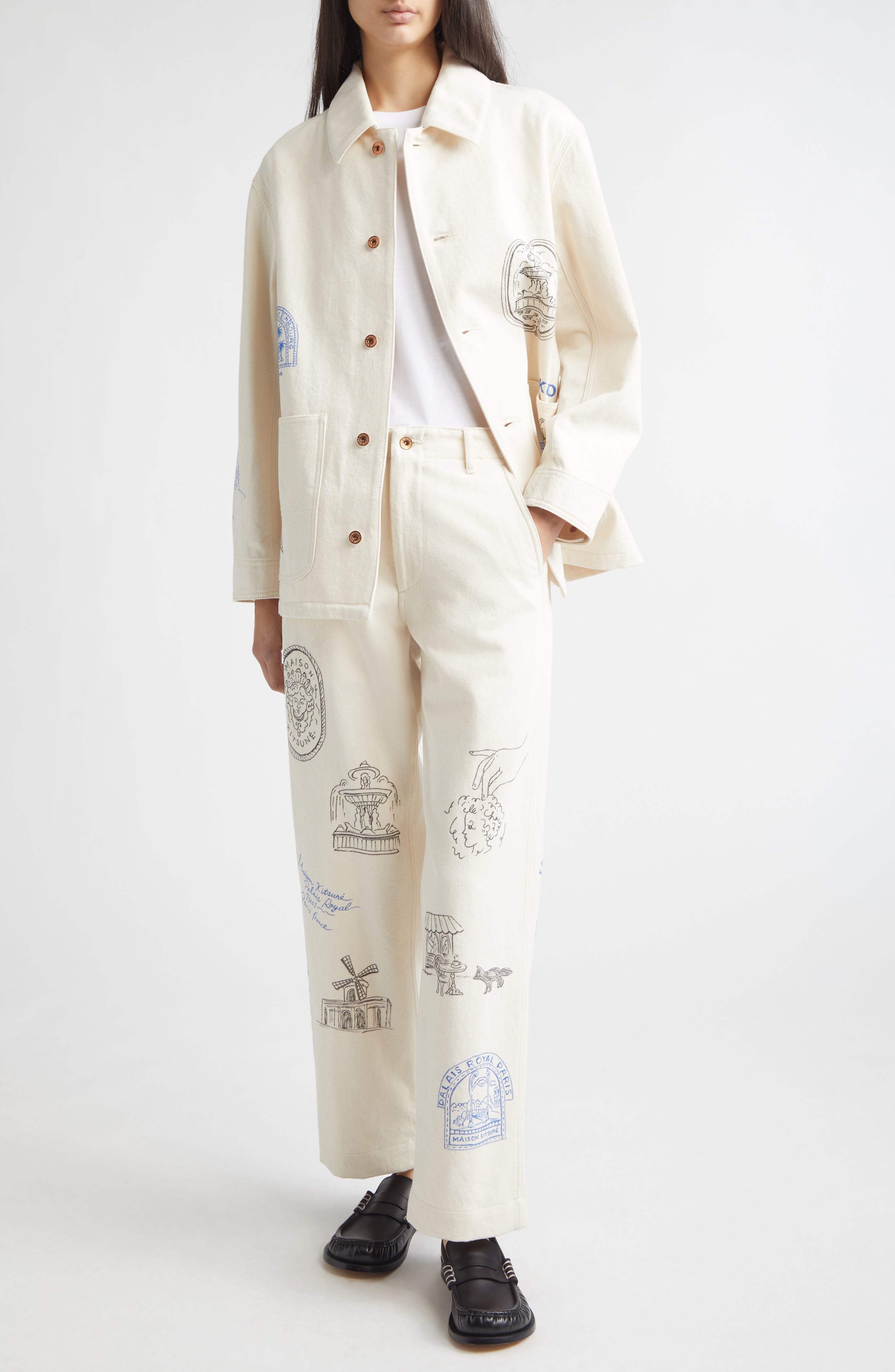 x Maison Kitsune Hand Painted Postcard Denim Chore Jacket - image 2