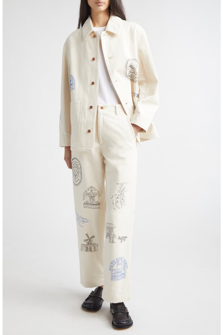 x Maison Kitsuné Hand Painted Postcard Denim Chore Jacket, Alternate, color, OFF WHITE