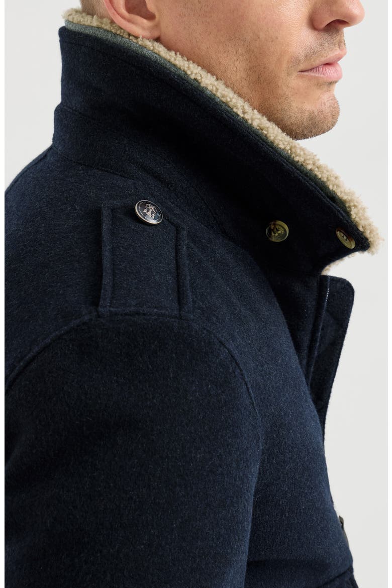 Bonded cashmere beaver cloth bomber jacket with Thermore® padding and detachable shearling collar, Alternate, color, Blue