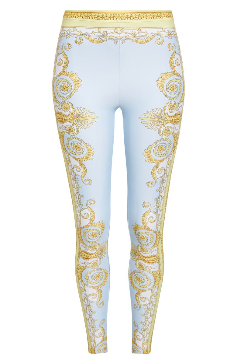 Versace Barocco Print Leggings, Main, color, Pale Yellow Pastel Blue
