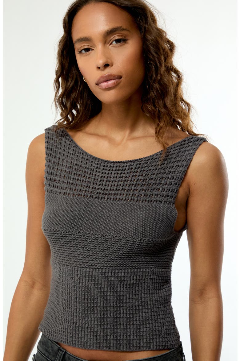 Brielle Open Knit Tank Top, Alternate, color, GRAY