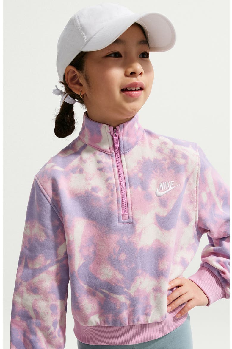 Kids' Sportswear Club Print Quarter Zip Fleece Pullover, Alternate, color, PHANTOM/ MAGENTA/ THISTLE