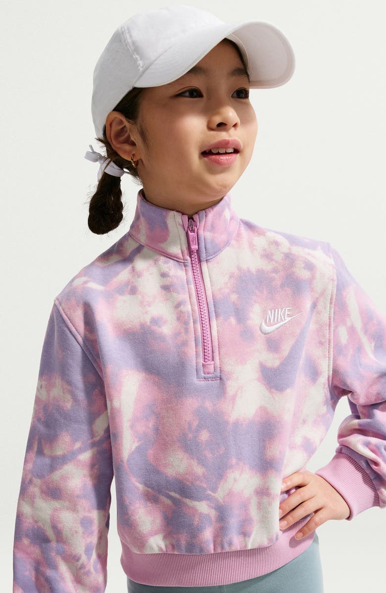 Nike Kids' Sportswear Club Print Quarter Zip Fleece Pullover, Alternate, color, Phantom/ Magenta/ Thistle