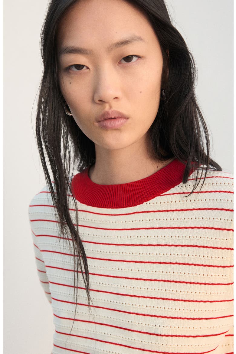 Stripe Short Sleeve Sweater, Alternate, color, RED