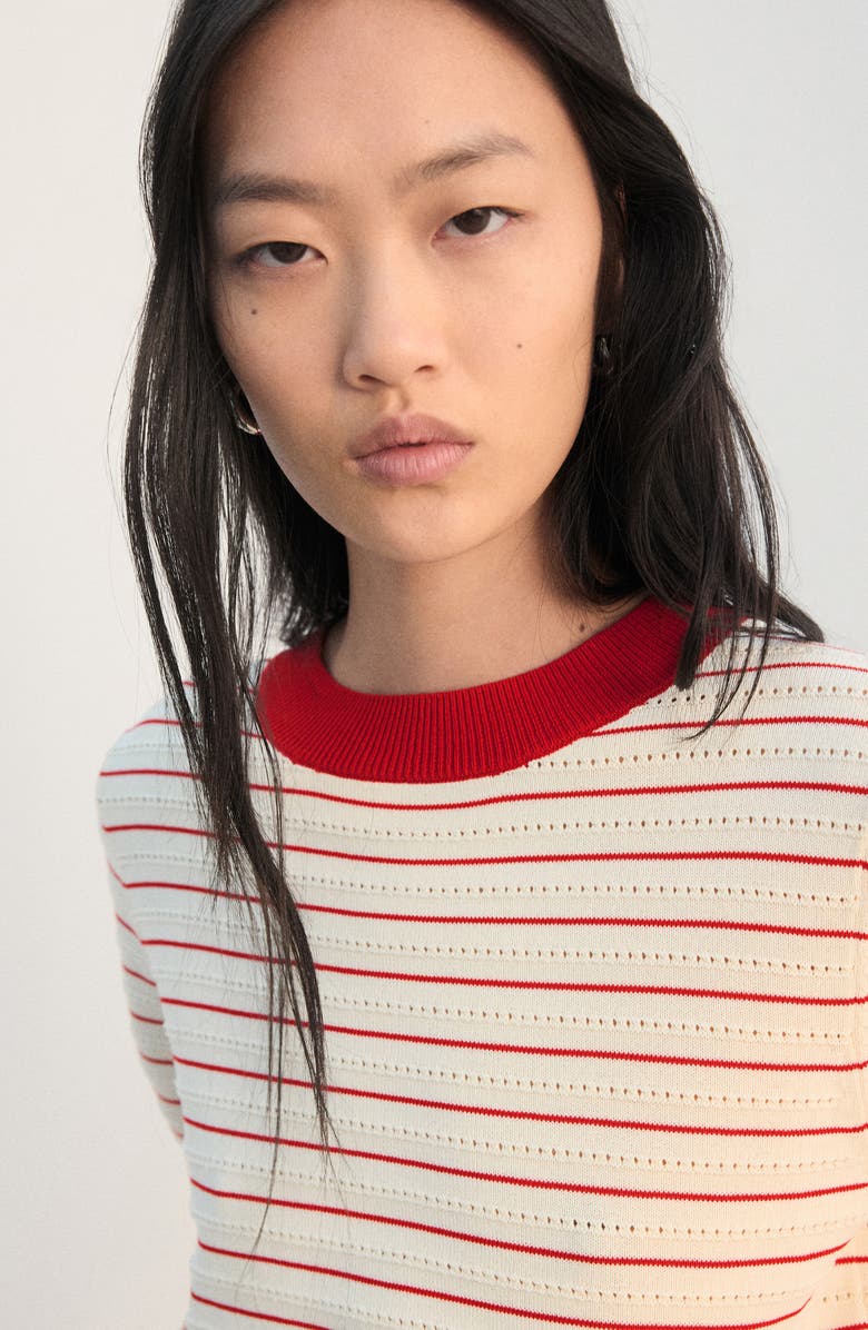 MANGO Stripe Short Sleeve Sweater, Alternate, color, 