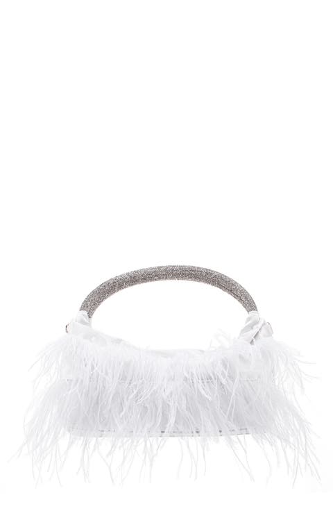 Crystal Handle Feather Clutch