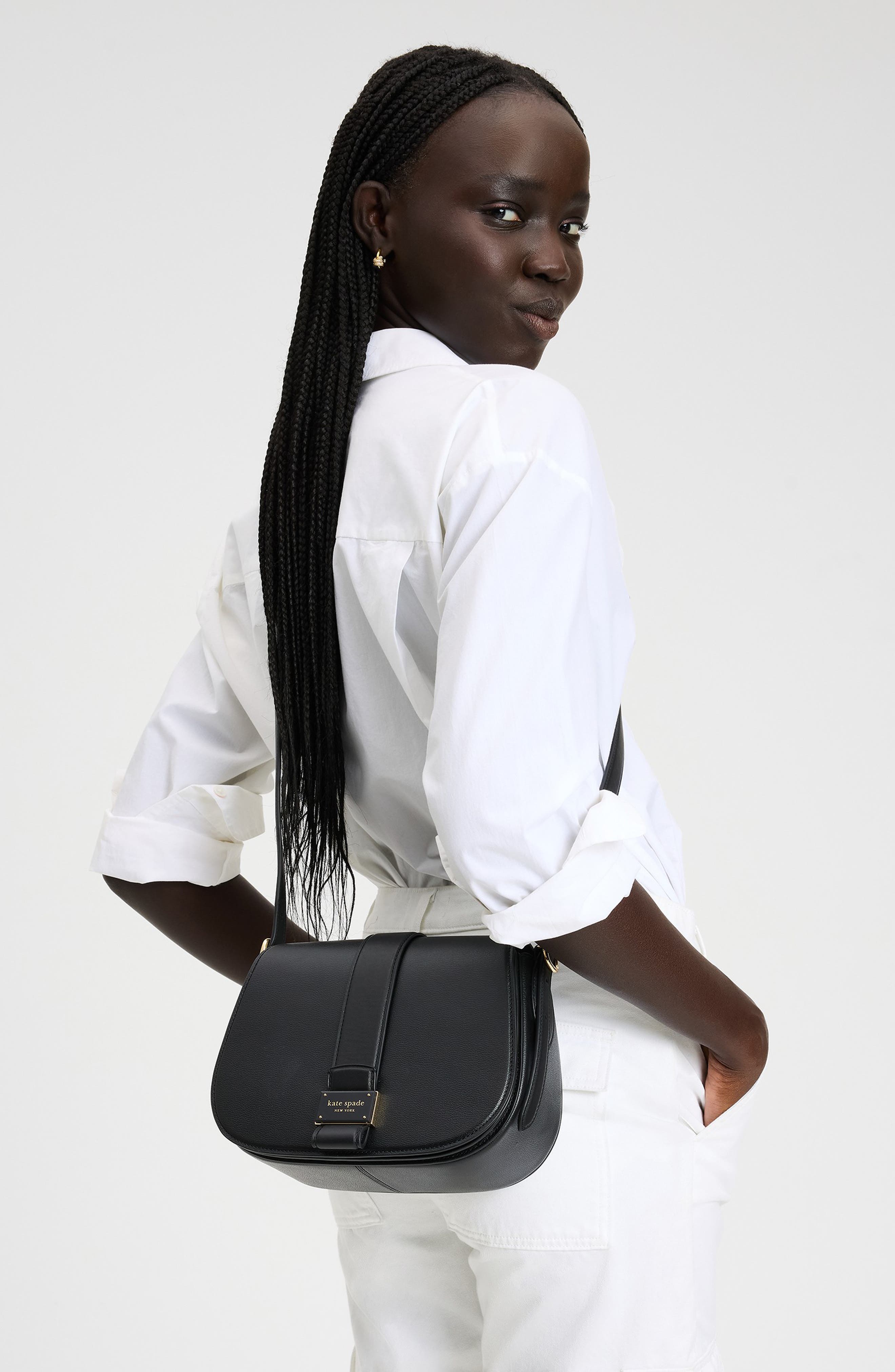 medium noveau textured leather crossbody bag, Alternate, color, BLACK