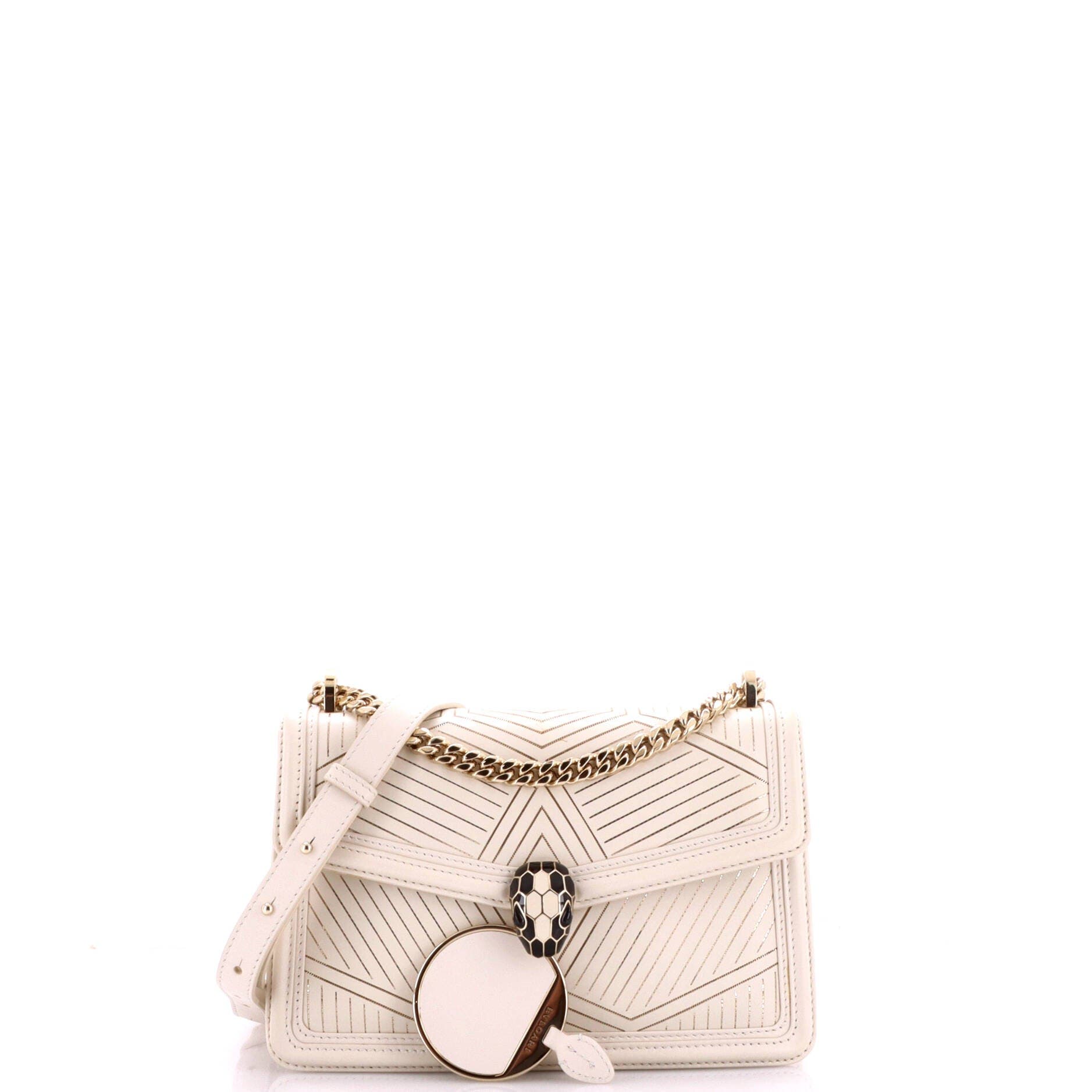 Serpenti Diamond Blast Shoulder Bag Quilted Leather Small, Alternate, color, White