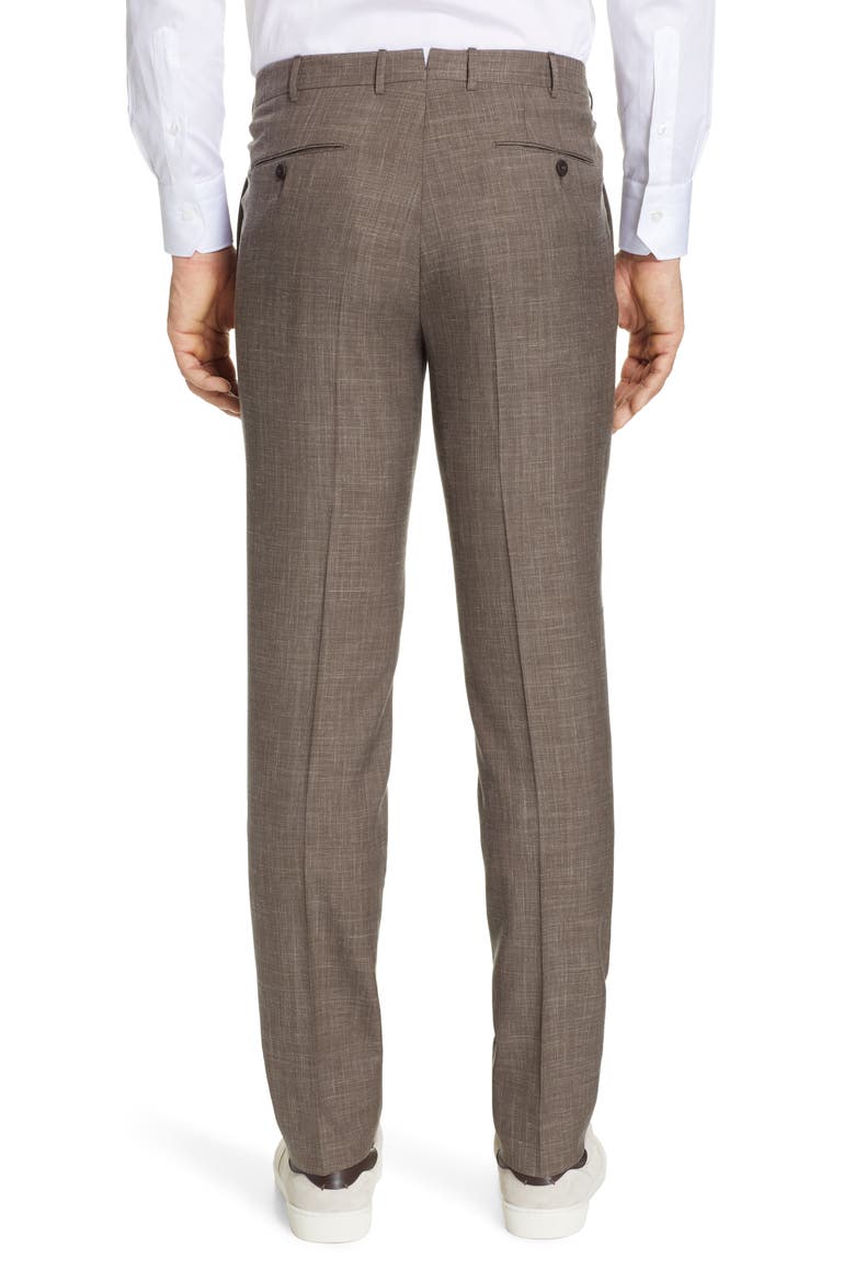 Ermenegildo Zegna Trofeo Flat Front Solid Wool Blend Dress Pants, Alternate, color, TAN