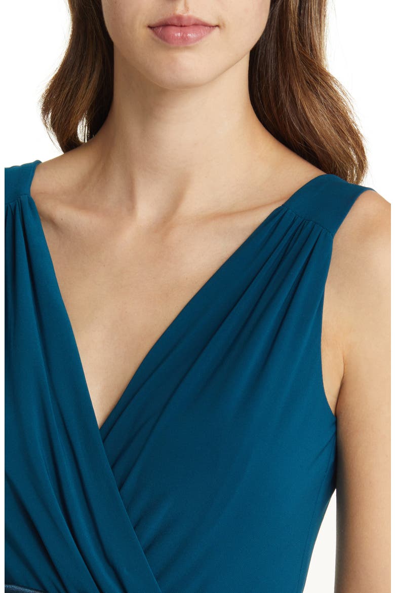 Mixed Media Sleeveless A-Line Gown, Alternate, color, TEAL