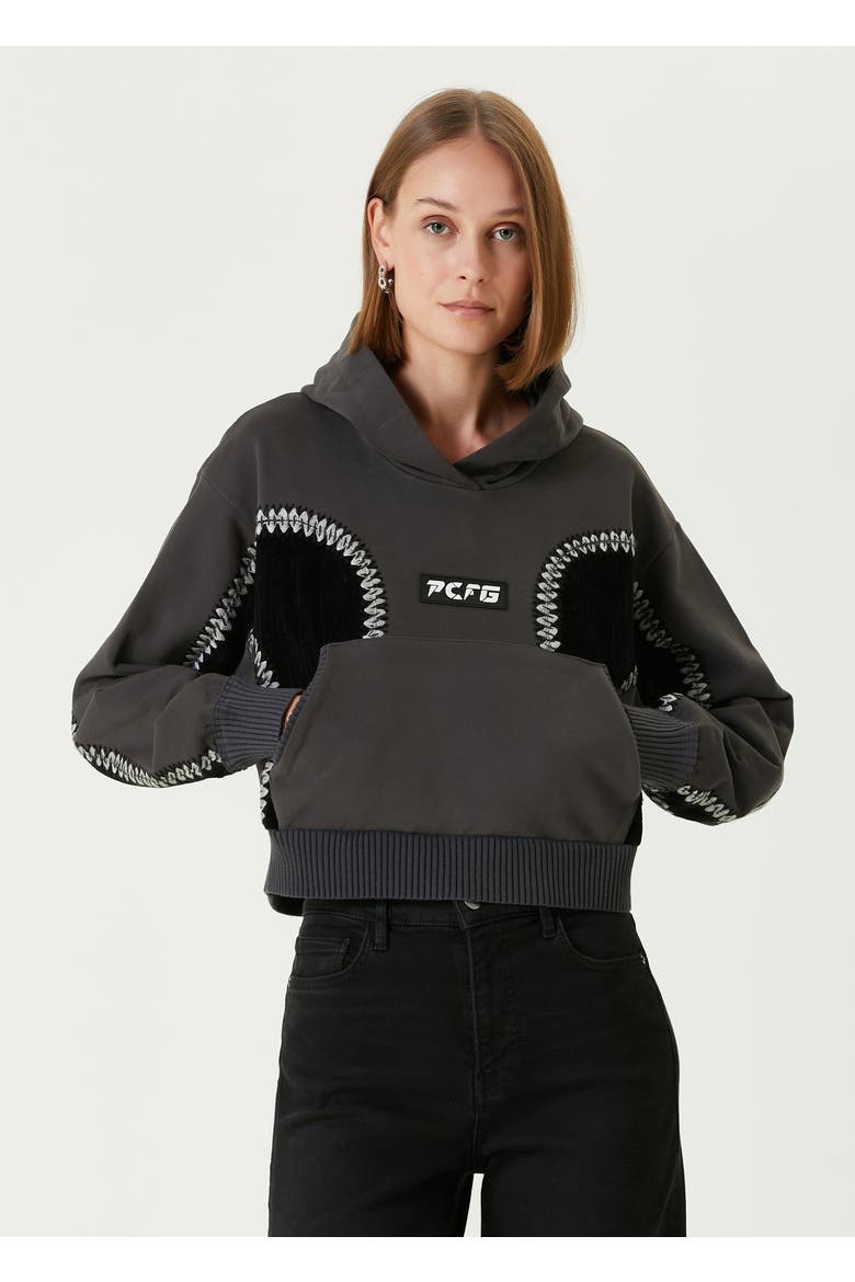 Cotton Panelled Hoodie  Women, Alternate, color, BLACK