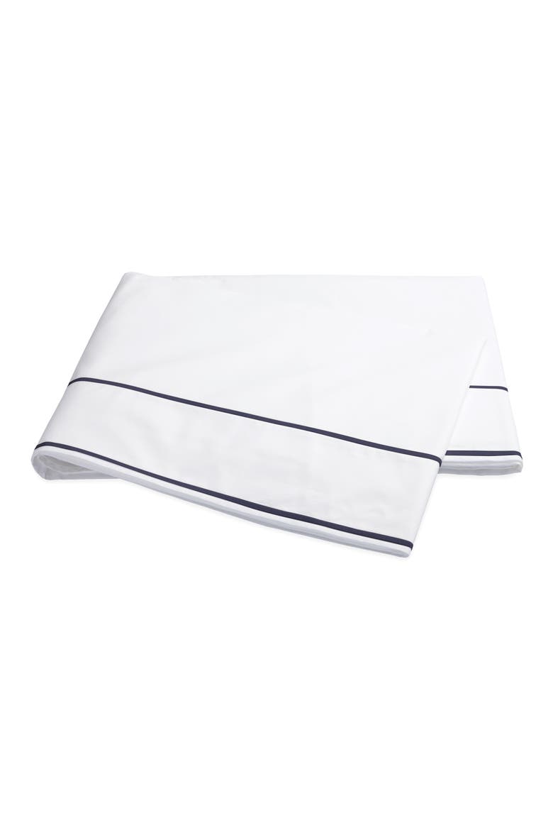 Ansonia 500 Thread Count Flat Sheet, Main, color, WHITE/ NAVY