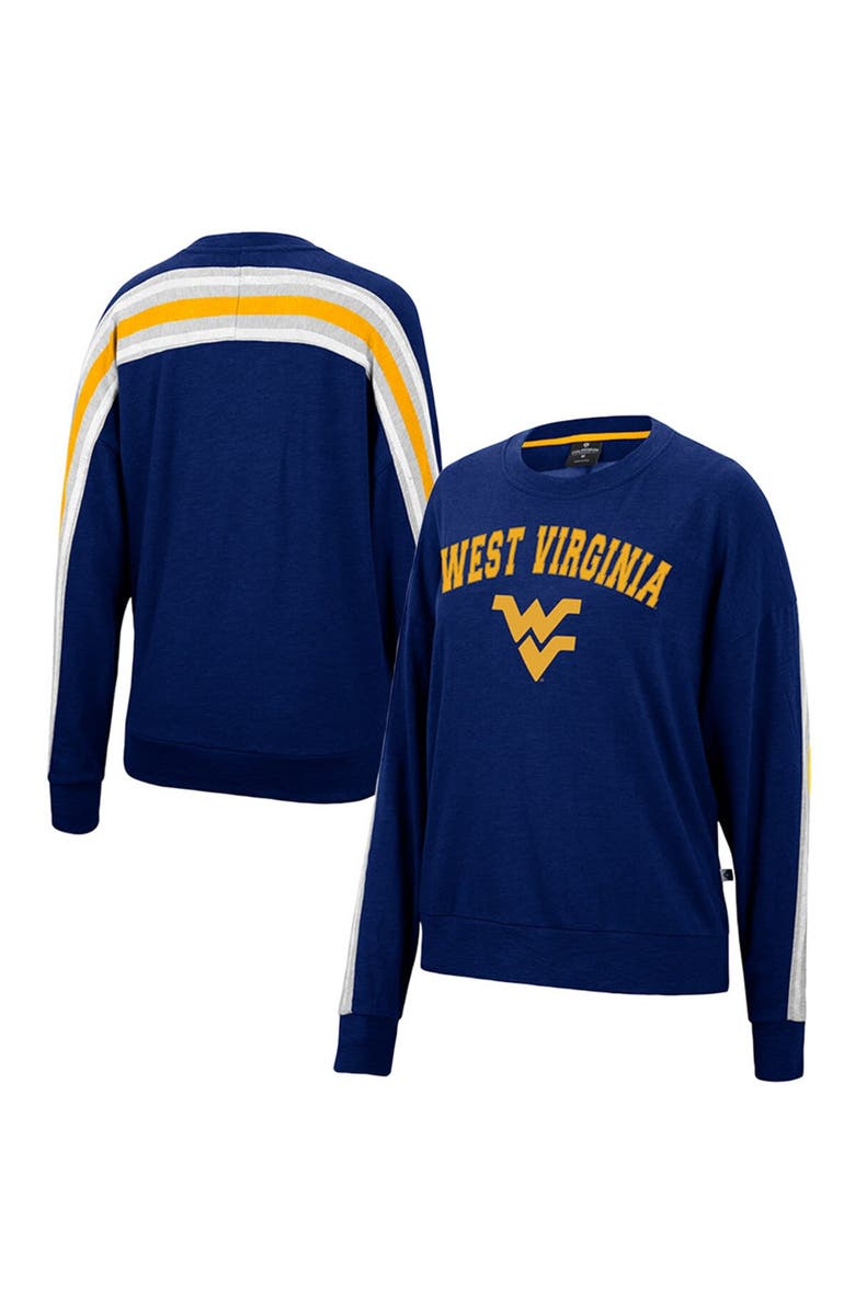 COLOSSEUM Women's Colosseum Heathered Navy West Virginia Mountaineers Team Oversized Pullover Sweatshirt, Main, color, 