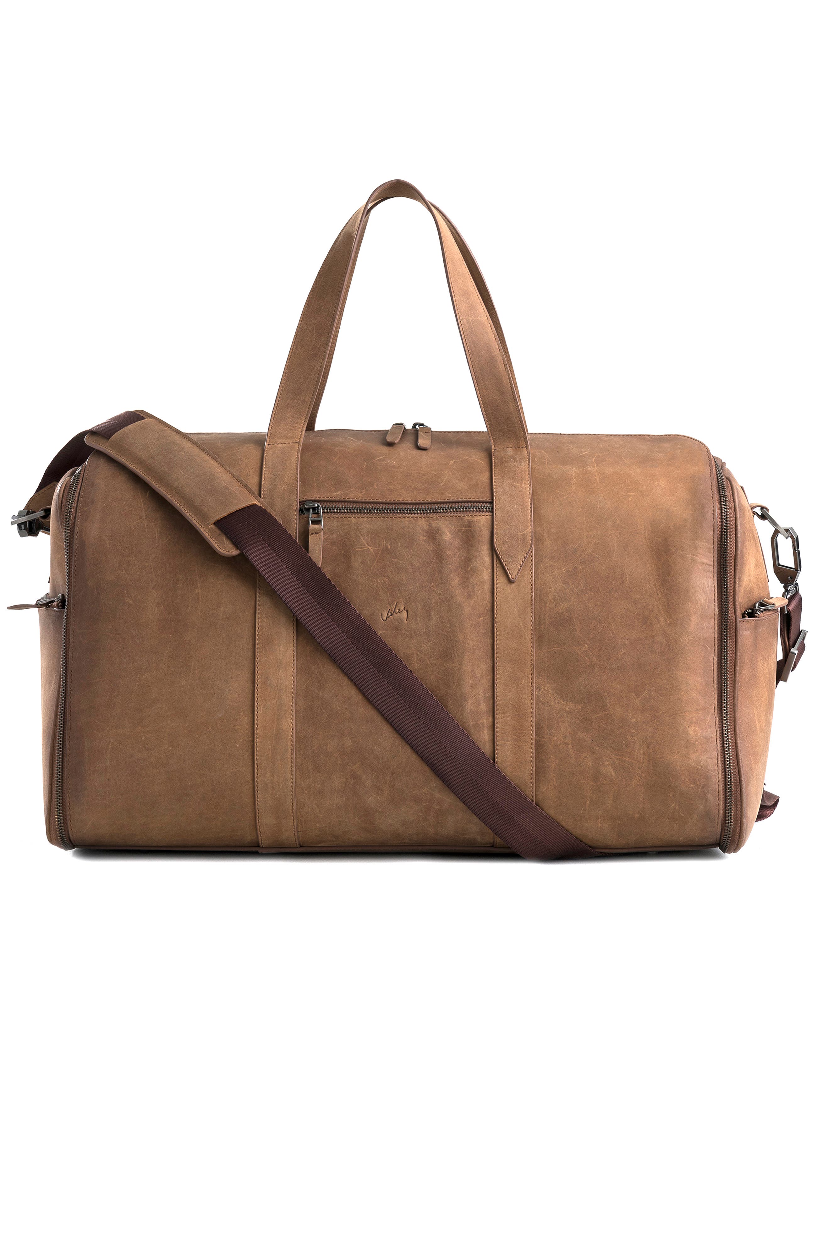 Velez Brown Top Grain Leather Garment Bag With Shoe Compartment, Alternate, color, 