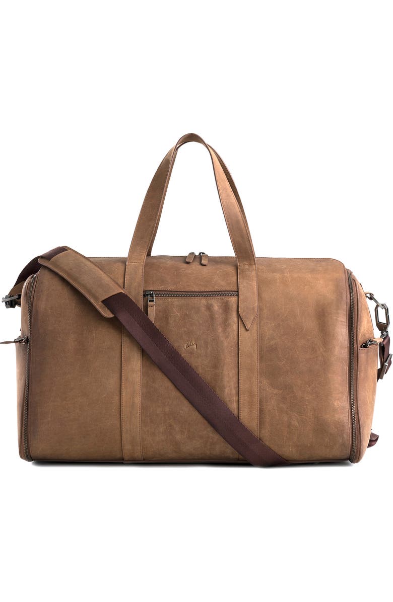 Velez Brown Top Grain Leather Garment Bag With Shoe Compartment, Alternate, color, Brown