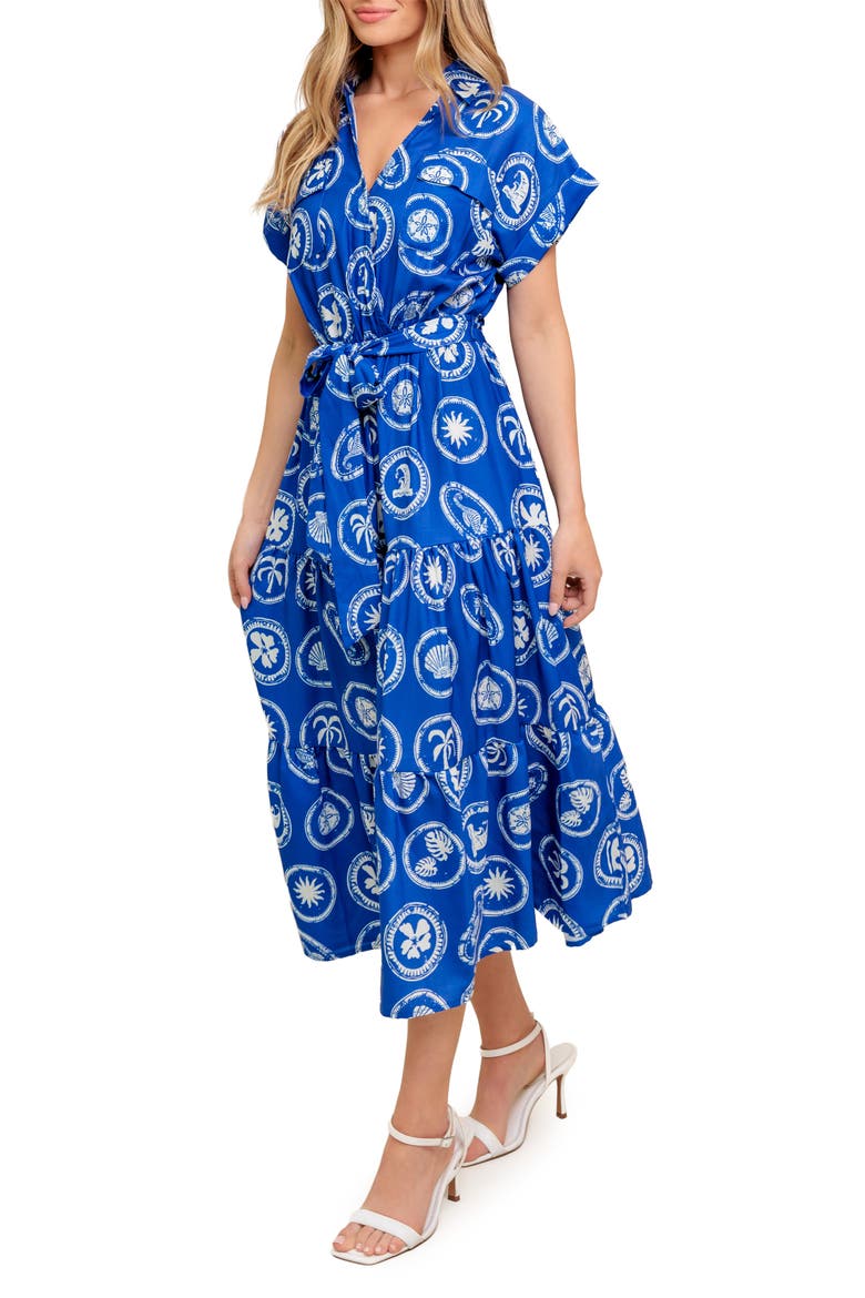 Surplice Neck Midi Dress, Alternate, color, BLUE/WHITE