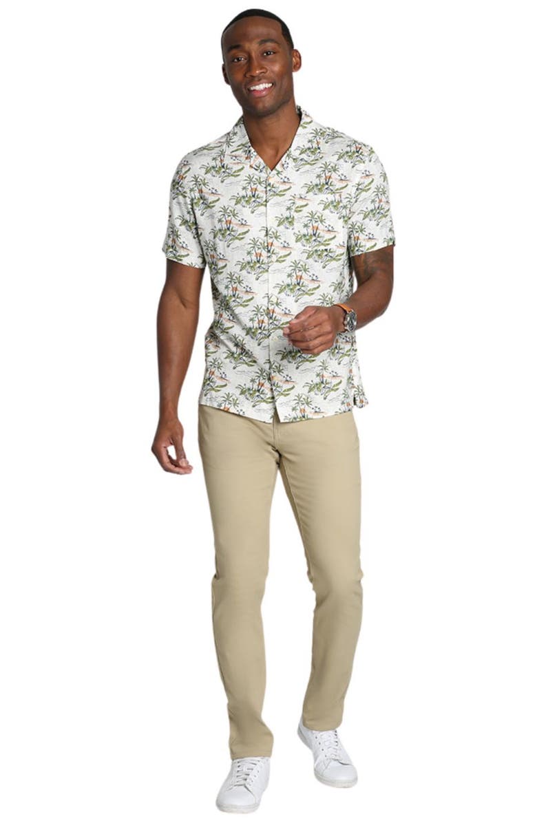JACHS Tropical Print Short Sleeve Linen & Cotton Button-Up Shirt, Alternate, color,