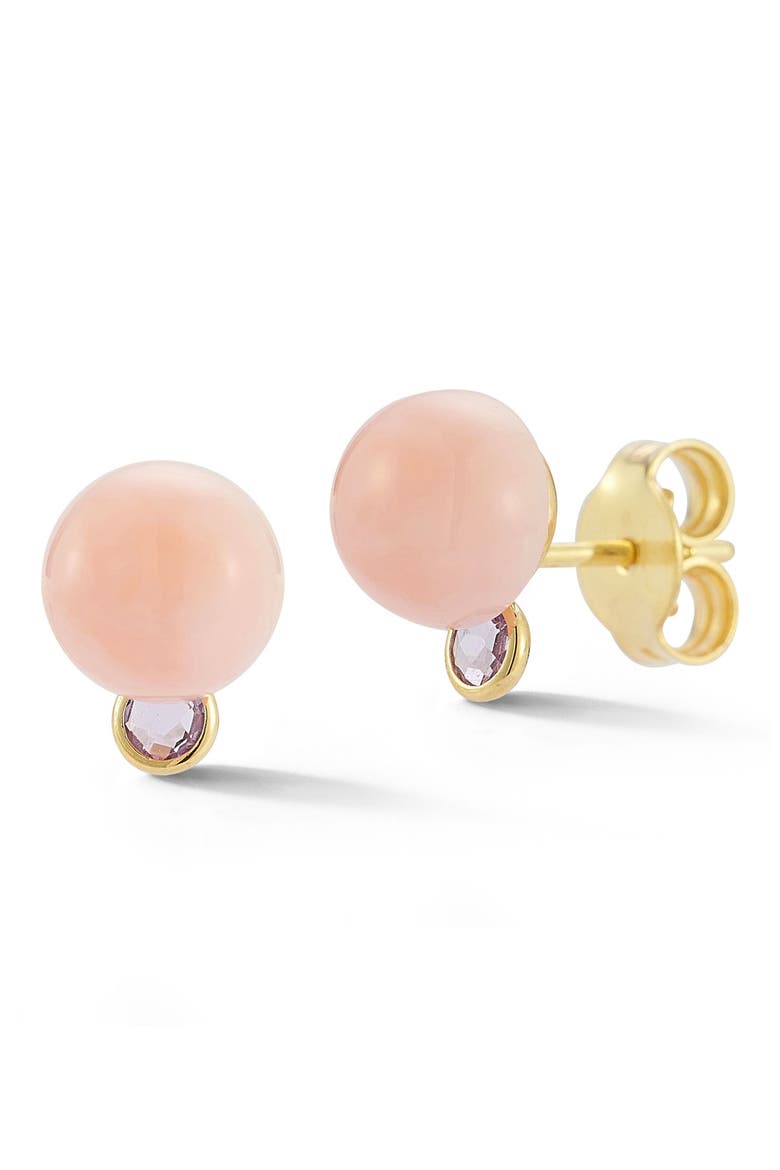 Rose Quartz & Amethyst Stud Earrings, Main, color, GOLD