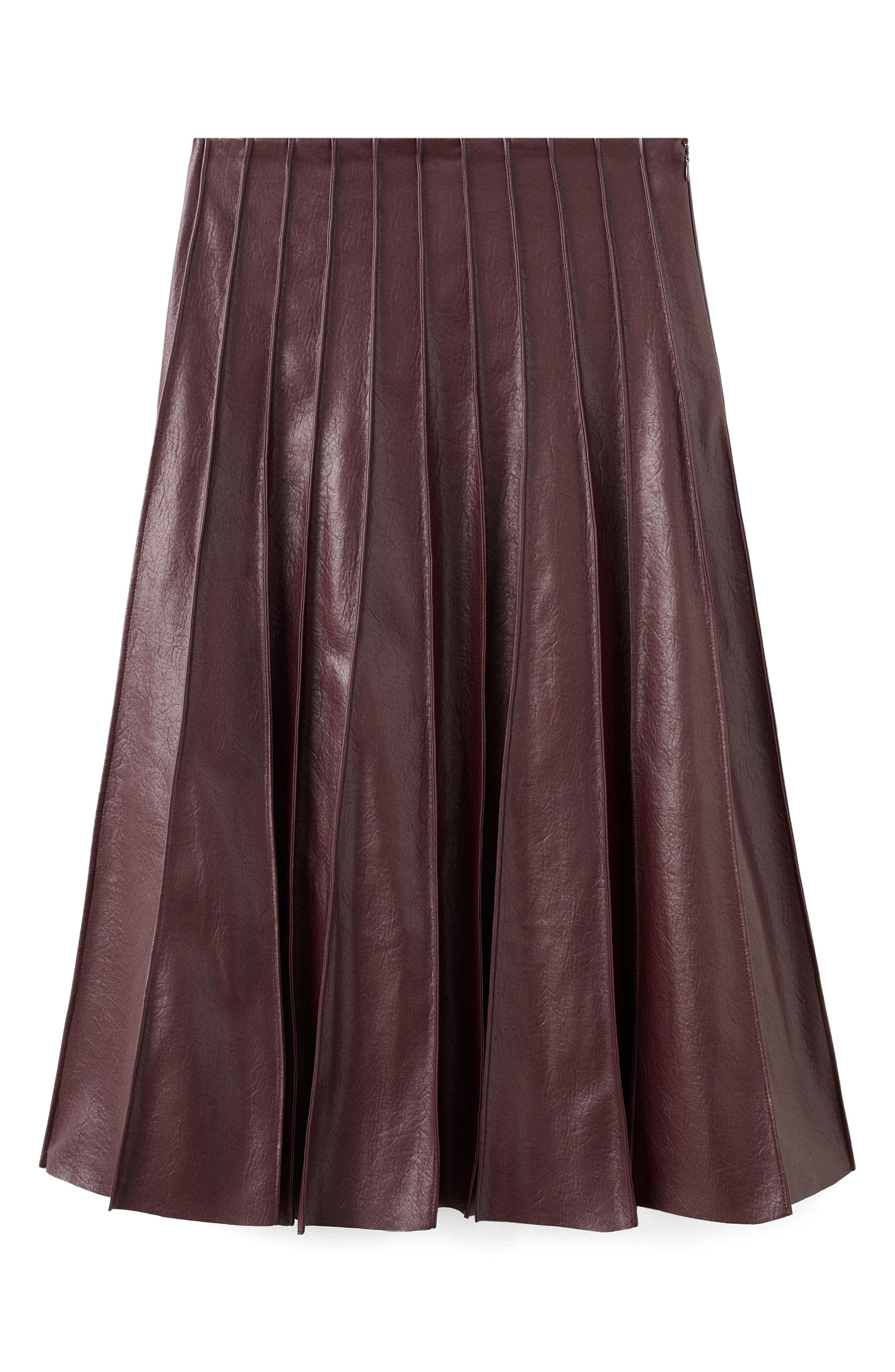 Dalia Pleated Faux Leather Midi Skirt - image 4