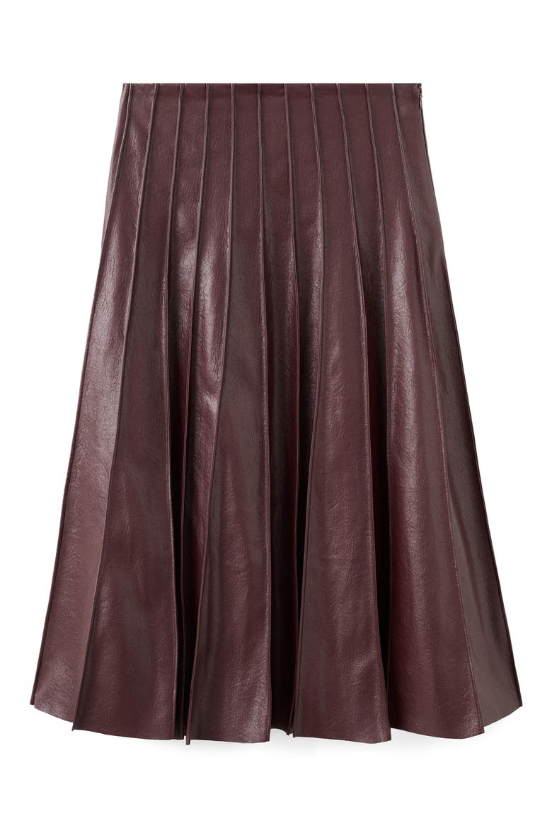 Dalia Pleated Faux Leather Midi Skirt, Alternate, color, DARK RED