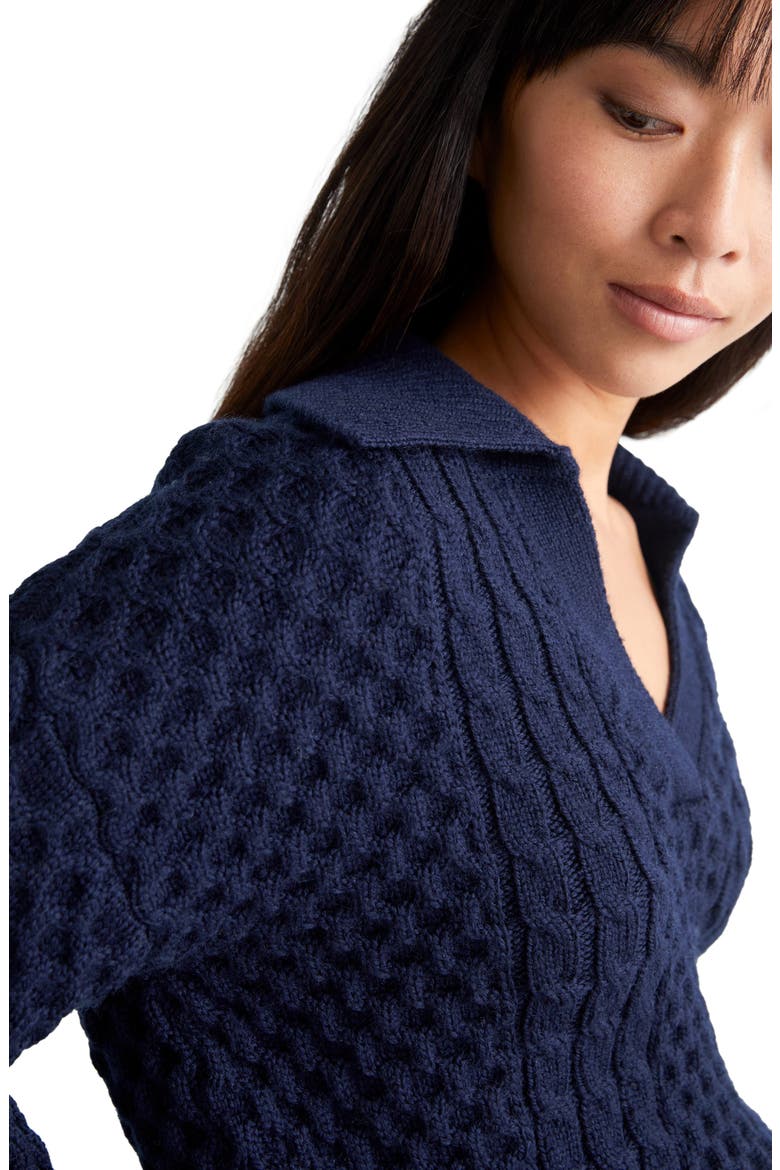 Cable Knit Merino Wool Polo Sweater, Alternate, color, NAVY