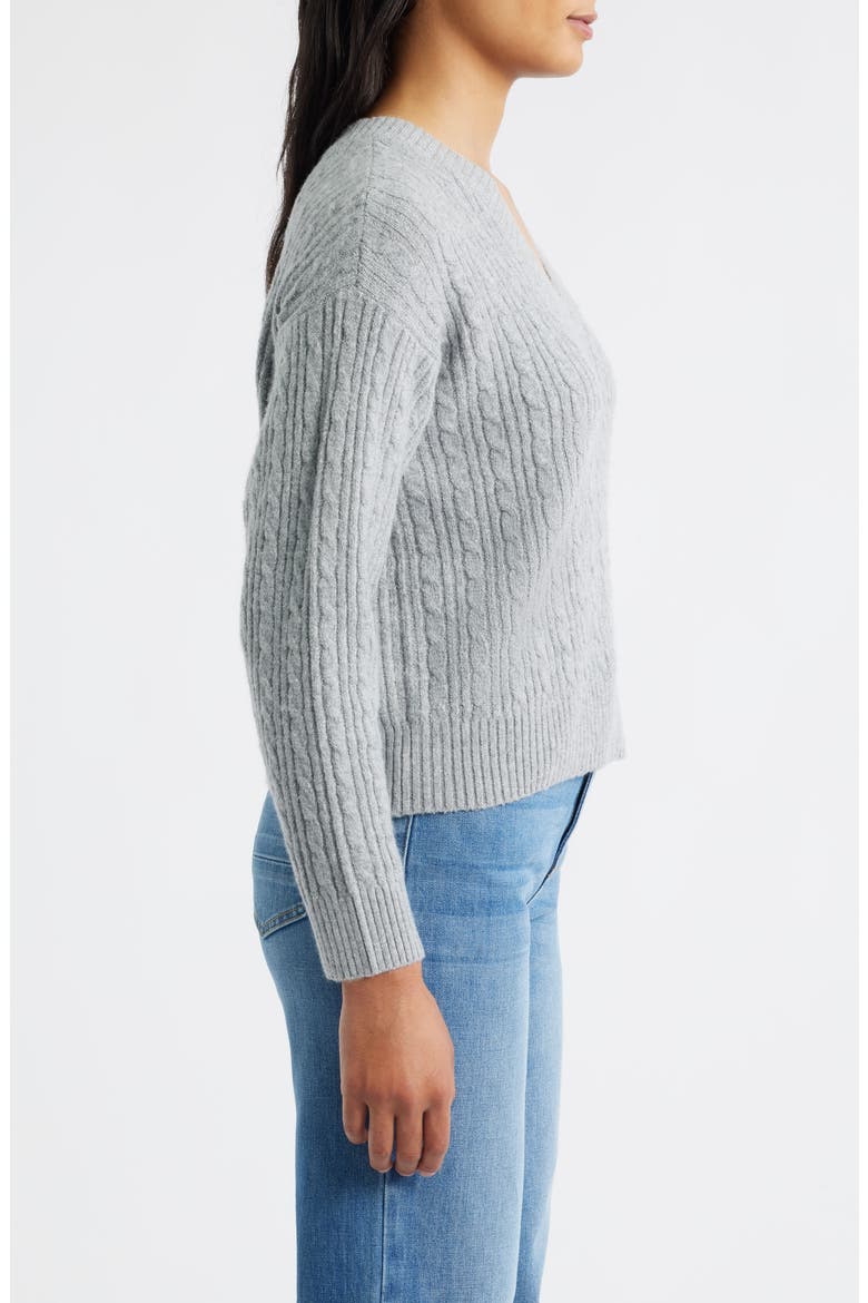 Cable V-Neck Sweater, Alternate, color, GRAY