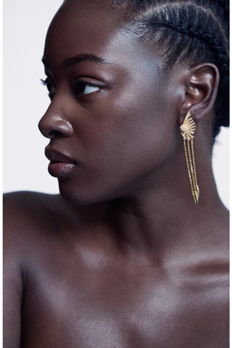 Art Deco Fan Tassel Drop Earrings, Alternate, color, Gold