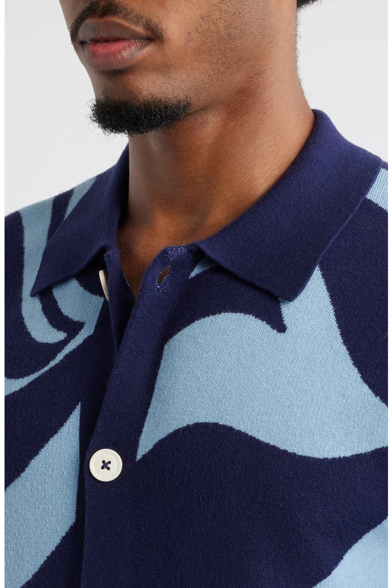 Wave Knit Short Sleeve Button-Up Shirt, Alternate, color, BLUE